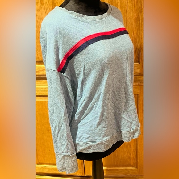 Sundry Striped Crewneck Sweatshirt Heart Patch Blue & Red Size 3 Large - Picture 8 of 16